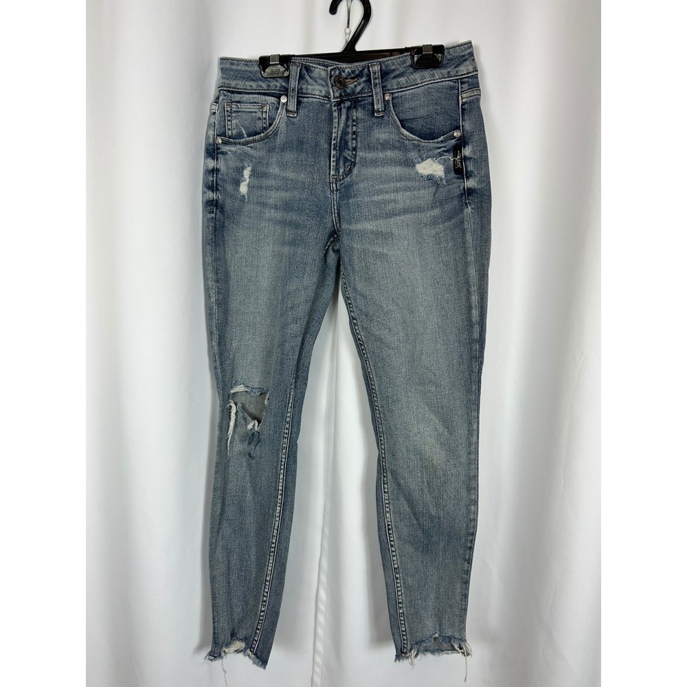 Silver Jeans Avery Skinny Medium Wash Distressed Raw Hem Jeans W25 L27